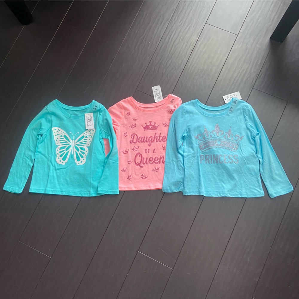 NWT The Children’s Place 3 pack toddler girl long sleeve graphic shirts size 2T